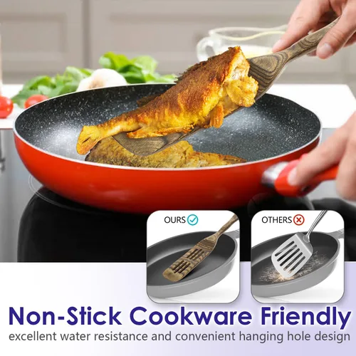 Vista 4 de Juego de utensilios de cocina de madera de Pakkawood de 6 piezas Cucharas de cocina de madera con espátula ranurada, volteador, cuchara
