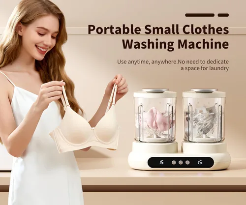 Vista 2 de Lavadora de ropa interior, un mini modelo portátil con diseño desmontable de doble tina. Admite limpieza profunda separada para ropa de bebé. Esta