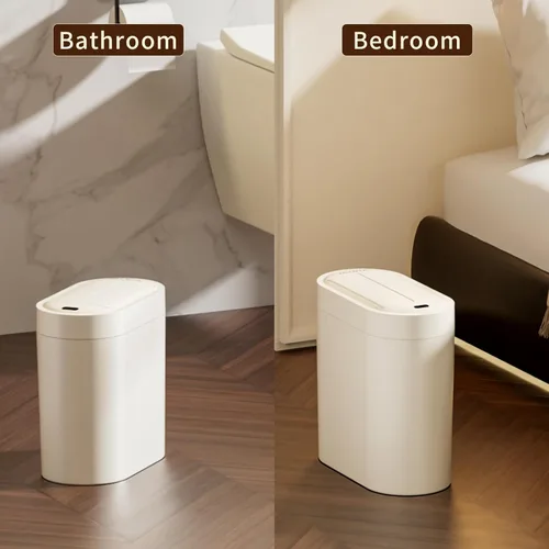 Vista 7 de MRBIN Basurero de baño con sensor de movimiento con tapa de mariposa, cubo de basura delgado automático sin contacto de 7 litros/1.8 galones, cesta