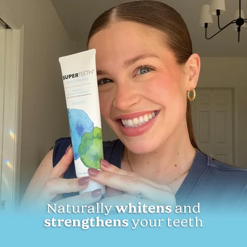 Vista 4 de SuperTeeth Whitening Nano Hydroxiapatite Pasta de dientes, pasta de dientes sin flúor remineralizante con xilitol, refresca el aliento, combate