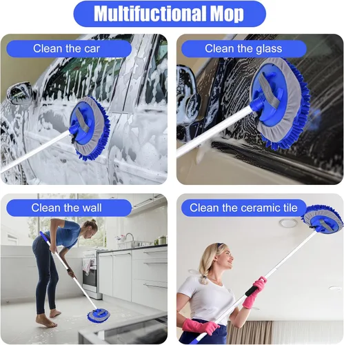 Vista 3 de Cepillo de lavado de automóvil de 62 pulgadas con mango largo y cepillo de lavado de autos, kit de cepillo de limpieza de microfibra para automóvil