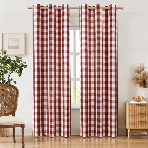 Vista 21 de Amzdecor Cortinas a cuadros de búfalo con ojales de 54 pulgadas de largo, cortinas texturizadas semitransparentes para sala de estar y dormitorio, 2