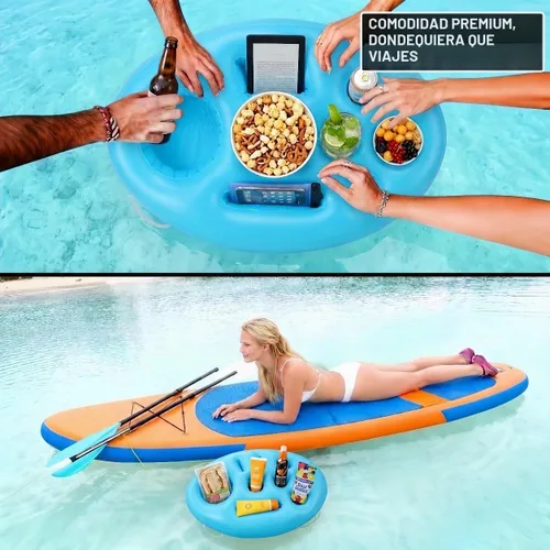 Vista 5 de Inflatable Pool Drink Holder with Large Capacity, Floating Drink Float for Hot Tub, Pool, Beach & Party - Holds Drinks, Phones & Snacks, Easy Azul