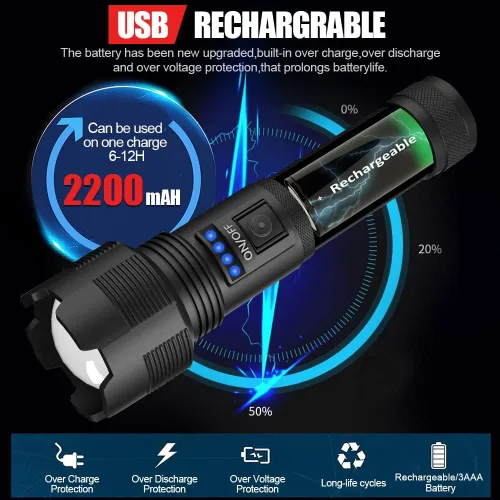 Vista 6 de Banral Linternas recargables de alto lúmenes, 8000 lúmenes, luz de flash súper brillante con zoom, IPX4 impermeable, 5 modos, linterna táctica LED