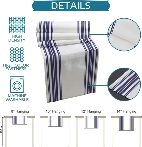 Vista 7 de Nautical Navy Blue Vertical Striped Table Runner Dresser Scarves, 13x36In Non-Slip Rectangular Table Dress Scarf White Kitchen Dinner Tables Decor