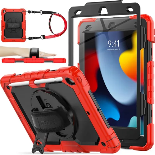 Vista 10 de SEYMAC stock Funda para iPad de 9ª/8ª/7ª generación de 10.2", a prueba de golpes con protector de pantalla, soporte para lápiz