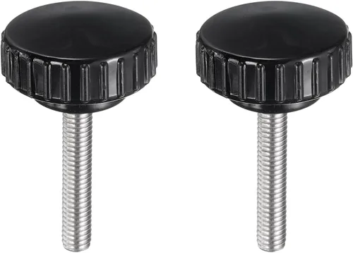 Vista 87 de uxcell 2 perillas de sujeción moleteadas M6 x 0.394 in métricas de acero inoxidable 304 rosca macho tornillo de pulgar en tipo 1.181 in cabeza