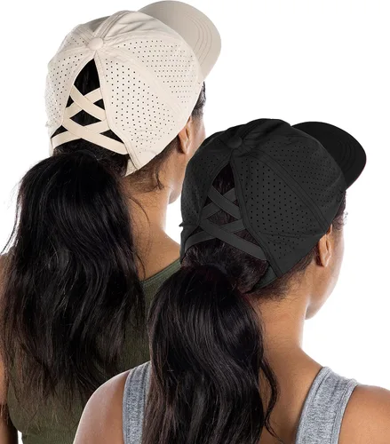Vista 104 de Funky Junque - Sombrero de cola de caballo para mujer, gorra de béisbol con ajuste ajustable y cola de caballo alta cruzada para uso diario Paquete