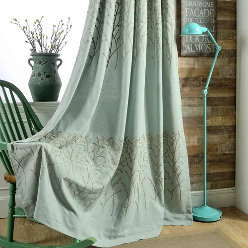 Vista 30 de Vogol - Cortinas de 2 paneles con ramas bordadas de lino sintético con ojales, cortinas para dormitorio y sala de estar, cortinas de ventana