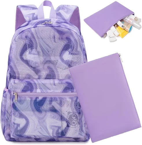 Dafelile Mochila de malla para niñas, mochila escolar de malla semitransparente para adolescentes y niñas, ligera, casual, con bolsa grande de