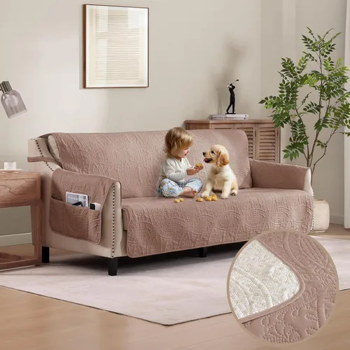 Vista 28 de Stay in Place - Funda acolchada para sofá biplaza blanco marfil para sofá de 2 cojines, repelente al agua, fundas acolchadas para sofá biplaza