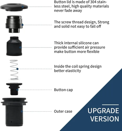 Vista 2 de Kit de interruptor de aire para eliminación de basura, doble salida, desagüe de fregadero, acero inoxidable negro, botón de encendido/apagado, pieza