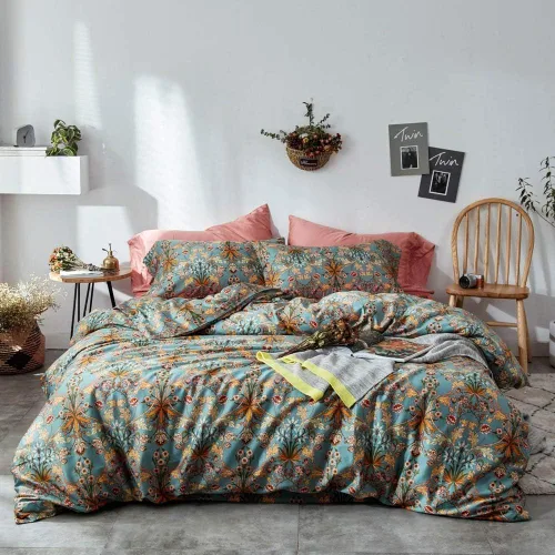 Vista 28 de EAVD - Juego de funda nórdica con motivos florales botánicos, tamaño King, 100 % algodón, suave y reversible, 2 fundas de almohada, funda de edredón