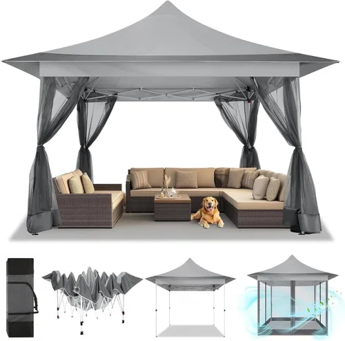 COBIZI Gazebo desplegable de 12 x 12 pulgadas, tienda de campaña para exteriores, impermeable, con mosquiteras y bolsa de transporte para patio,