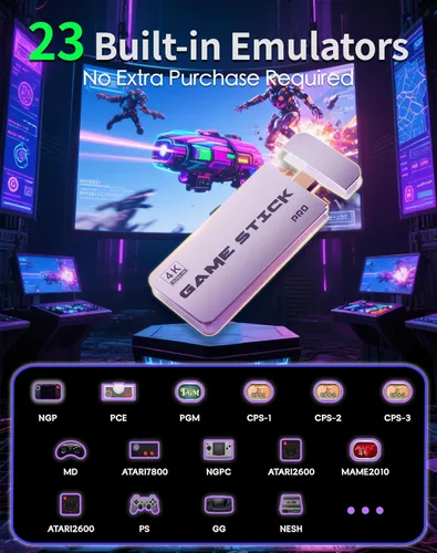 Vista 2 de 2025 Upgraded Retro Gaming Console Stick, Classic Video Games Stick with 4K HDMI, 20000+ Games, Built-in 23 Emulators, Plug & Play TV Video Gaming