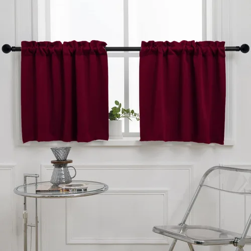 Pickluc Cortina de Café de 30 Pulgadas de Largo, Cortina de Media Ventana de Cocina con Bolsillo para Varilla, Cortina Opaca Corta para Ventana