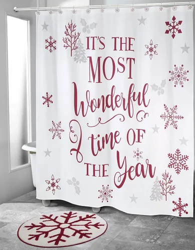 Vista 2 de Avanti Linens - Cortina de ducha de tela, decoración navideña para el baño (Colección Sparkle, 72")