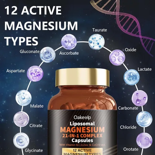 Vista 3 de Complejo de Magnesio Liposomal 21 en 1 con 12 Tipos Activos 1400mg (Glicinato, Citrato, Malato, etc.) Cápsula - con Vitamina D3, B6, B12