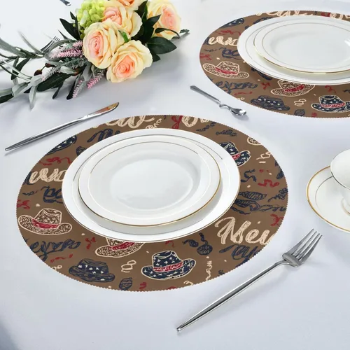 Vista 6 de Cowboy New Year Place mat Round placemats for Dining Table Set of 4 15x15 in manteles redondos para mesa