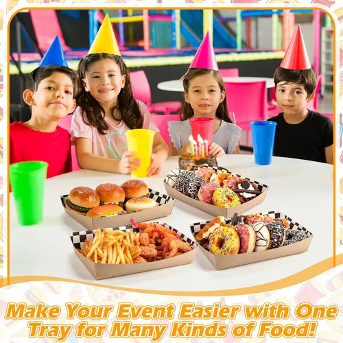 Vista 6 de Norme 60 bandejas desechables de papel a cuadros blancos y negros de 5 libras, papel kraft resistente, botes para servir alimentos, 10.2 x 7.1 x 2