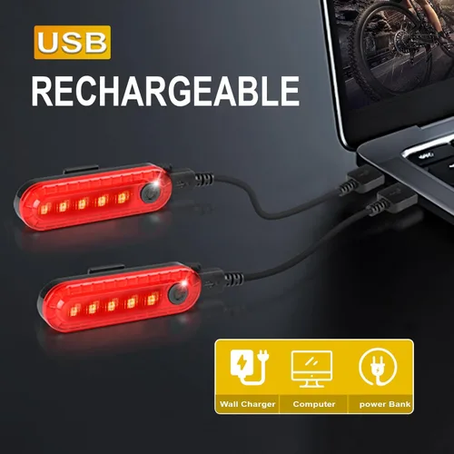 Vista 3 de Bike Tail Light 2 Pack - Bright USB Rechargeable Rear Bike Light - Easy Bicycle Tail Light Installation - Waterproof IP44,4 Modes LED Bike