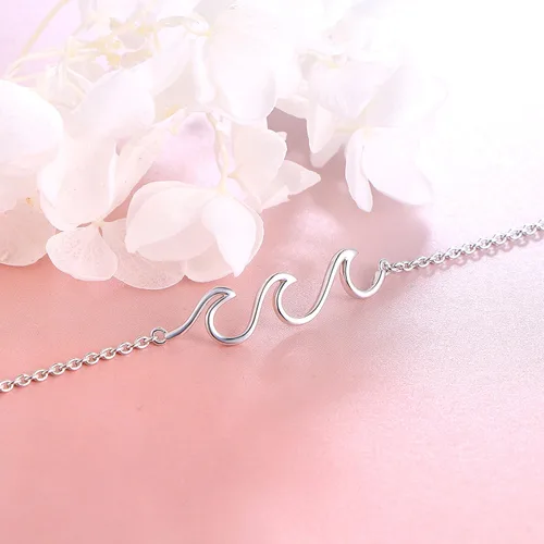 Vista 4 de Tobillera ondulada para mujer, de plata de ley S925, ajustable, con estrellas de mar en capas, océano, playa, mar, tobillera