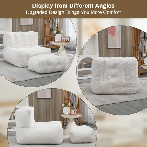 Vista 7 de Wrofly Puf con otomana, cómodo sofá grande de terciopelo con reposapiés, puf tapizado de gran tamaño con relleno de espuma viscoelástica para sala