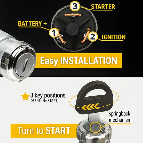 Vista 3 de MGI SpeedWare Interruptor de llave de encendido universal de 3 cables para automóviles, buggies, cortacéspedes y Go Karts, apagado/encendido