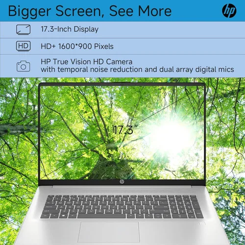 Vista 4 de HP Computadora portátil 17, pantalla HD+ de 17.3", Intel Core i5-1334U, 32 GB de RAM, SSD de 1 TB, huella digital, Windows 11 Pro, plata natural