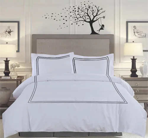 Vista 19 de BedDecor Lujoso juego de funda de edredón de algodón egipcio de 400 hilos, 1 pieza con hermoso bordado de 2 rayas
