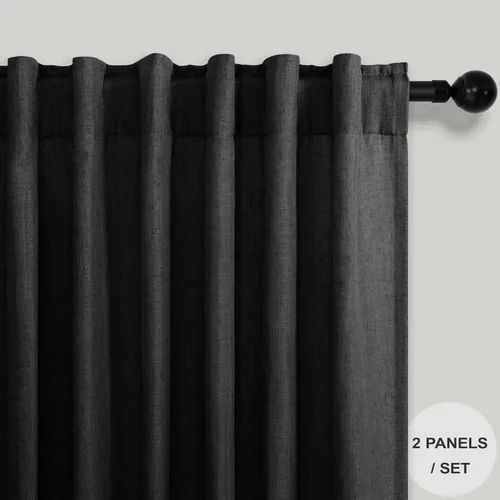 Vista 2 de Pitalk- 2 paneles de cortinas de lino, 52 pulg An x 63 pulg L, bolsillo pcortinero, pestañas traseras, elegantes, cortas