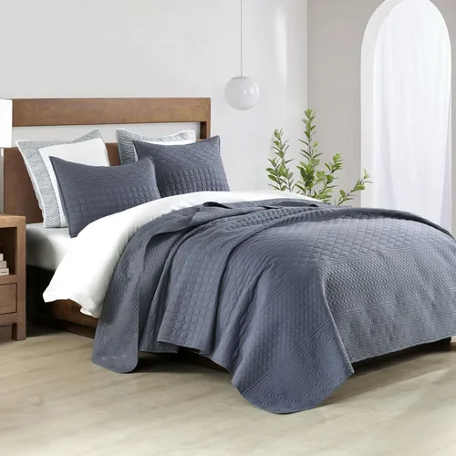 Vista 5 de HORIMOTE HOME Juego de Edredón Tamaño Queen Azul Acero - Colcha de Microfibra Suave con 2 Fundas, Cobertor Geométrico Ligero y para Todas