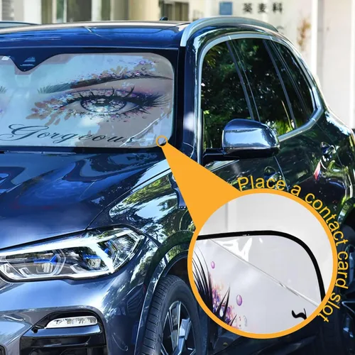 Vista 2 de Parasol para parabrisas de automóvil para mujer, ojos azules con gafas, visera solar para rayos UV y protección solar contra el calor solar, bloquea