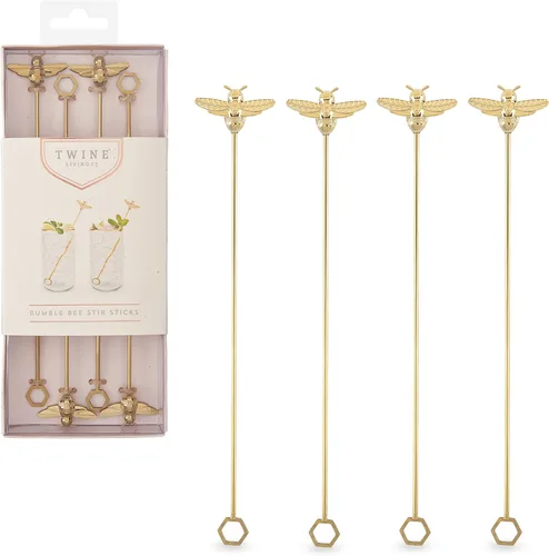 Twine Bee Stir Sticks, palitos dorados Bumble Bee Swizzle, agitadores de bebidas de acero inoxidable, accesorios de cóctel chapados en oro