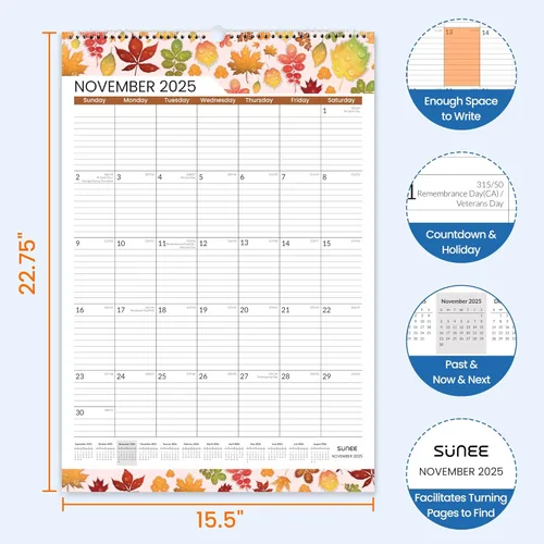 Vista 2 de SUNEE Calendario de pared 2026 grande de 22.75 x 15.5 pulgadas, calendario de 21 meses (finaliza en junio de 2027), vertical extragrande