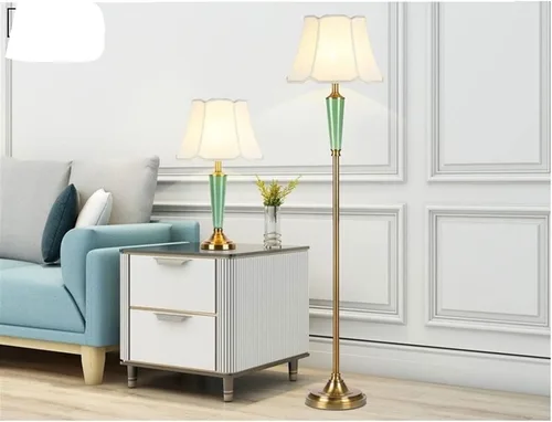 Vista 5 de Lámpara de pie moderna para sala de estar, lámpara de poste alto de latón dorado con pantalla de lino blanco para leer, lámpara de pie de dormitorio