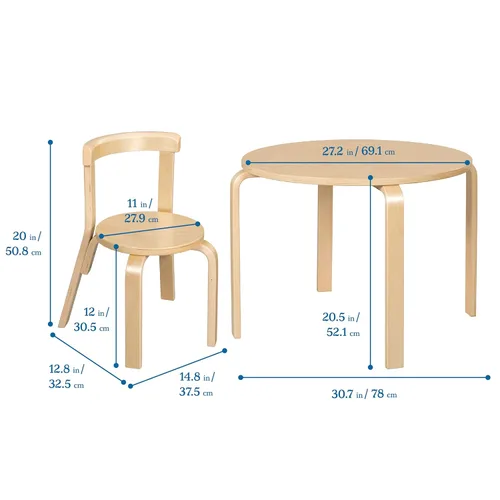 Vista 2 de ECR4Kids juego de mesa y silla de madera curvada y respaldo curvo, muebles para niños, natural, 5 piezas