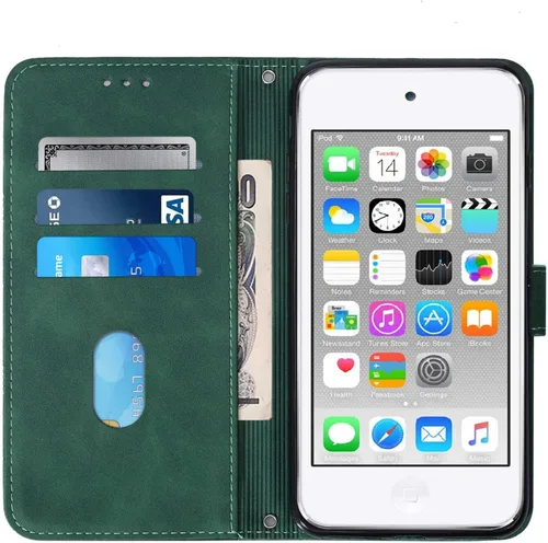 Vista 5 de Funda tipo cartera para iPod Touch 5, iPod Touch 7 con tapa magnética de piel sintética con tarjetero y función atril, protección a prueba de golpes