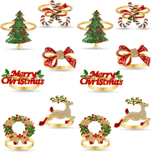 KPOSIYA Juego de 12 servilleteros de Navidad, servilleteros para mesa de comedor, recepciones de boda, Acción de Gracias y cocina en el hogar, para