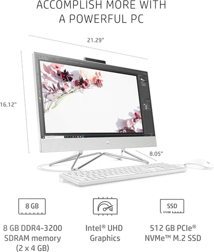 Vista 3 de HP PC de escritorio todo en uno, procesador Intel Core i3-1115G4 de 11ª generación, 8 GB de RAM, almacenamiento SSD de 512 GB, pantalla Full HD
