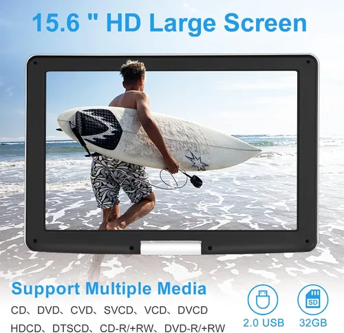 Vista 2 de Reproductor de DVD portátil de 17.9 pulgadas con pantalla HD grande de 15.6 Blanco
