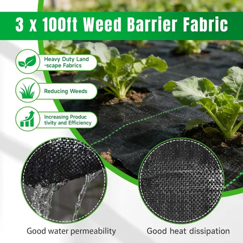 Vista 4 de Cubierta de tela de barrera de malezas – 3 x 100 pies de tela resistente para paisaje, bloque de cubierta de suelo para plantar al aire libre