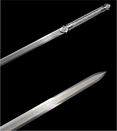 Vista 4 de Espada china, Tang jian espadas reales (hoja forjada de acero de alto carbono) aspecto de plata