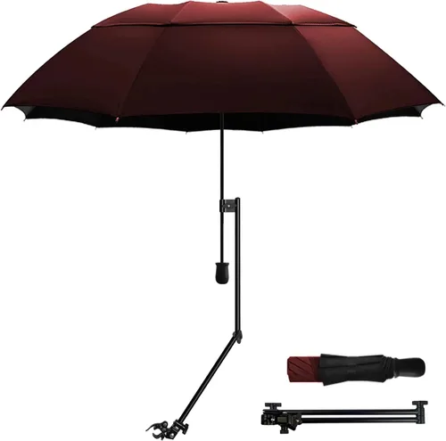 Vista 12 de HOBVO UPF 50+ Paraguas de golf con abrazadera universal ajustable, paraguas portátiles para la lluvia, apertura y cierre manual, para silla