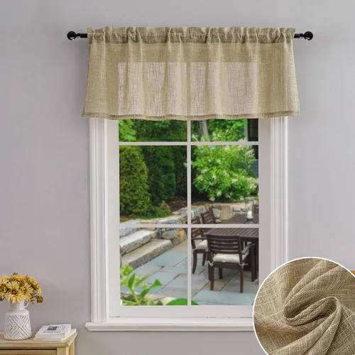 Vista 18 de Beda Home Cenefa de cortina texturizada de lino para cocina y sala de estar; cenefa corta rústica para ventana pequeña, dormitorio, sótano