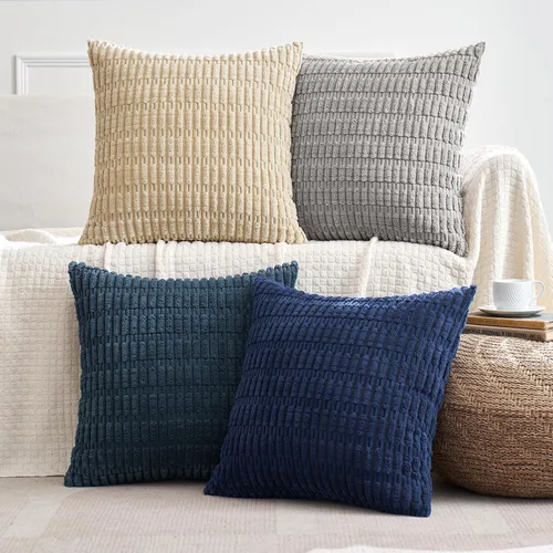 Vista 22 de MIULEE - Paquete de 4 fundas de cojín decorativas de pana, estilo rústico y bohemio, para sofá, sala de estar, sillón y cama, con patrón a rayas