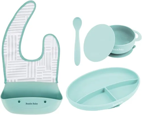 Vista 8 de Bazzle Baby Foodie Feeding Set for babies - roll up bib suction plate, bowll
