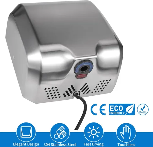 Vista 2 de Goetland Secador de manos comercial de acero inoxidable 1800w automático de alta velocidad resistente con pulido mate, paquete de 2