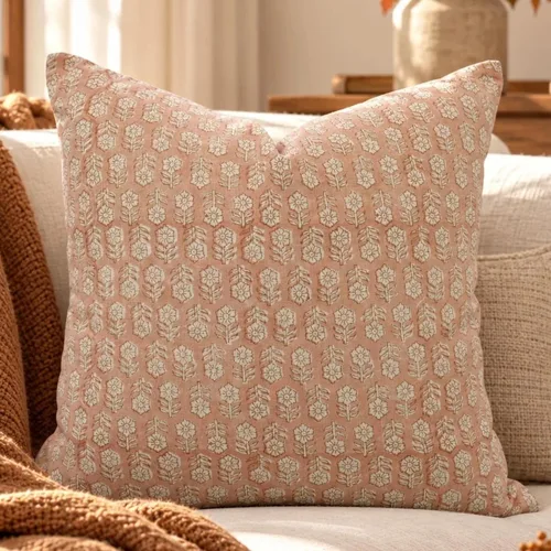 Vista 19 de Fundas de almohada de lino grueso con estampado de bloques, 14x14 pulgadas, fundas de almohada vintage hechas a mano para sofá y sofá, funda