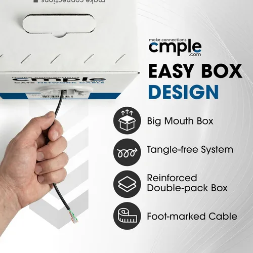 Vista 8 de Cmple - Cable Cat6 1000 pies a granel, cable Ethernet LAN Cat 6, cable de red UTP 23AWG CMR Riser 10Gbps 550 MHz, caja dispensadora de 1000 pies